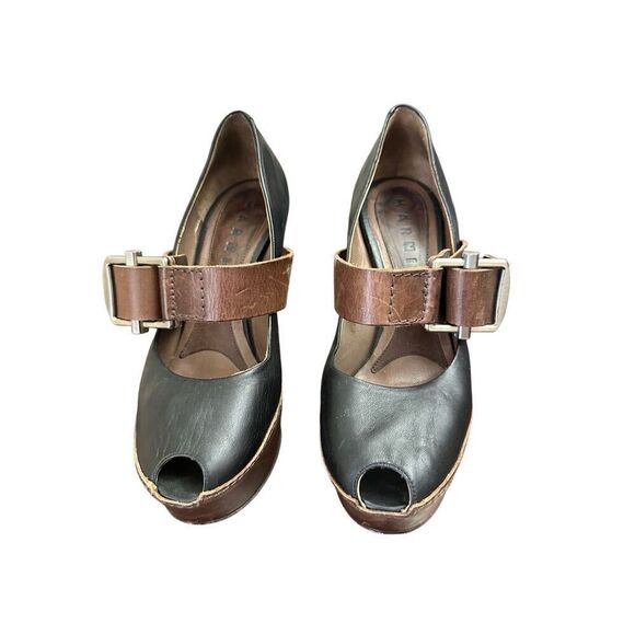 Marni Black/Brown Leather Mary Jane Peep Toe Platform Pumps Size 371/2 - Picture 3 of 6
